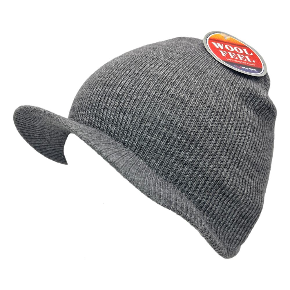 Double Layered Warm Visor Beanie Winter Ski Snowboard Hat Jeep Cap Wool Feel